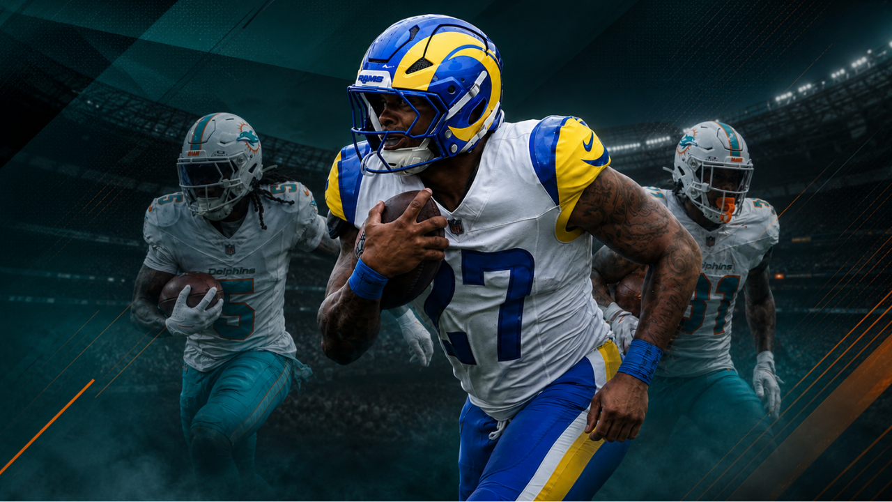 Miami Dolphins running back Jarquez Hunter following his trade from the Los Angeles Rams