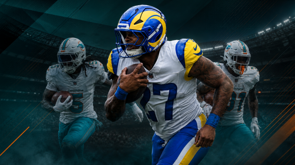 Miami Dolphins running back Jarquez Hunter following his trade from the Los Angeles Rams