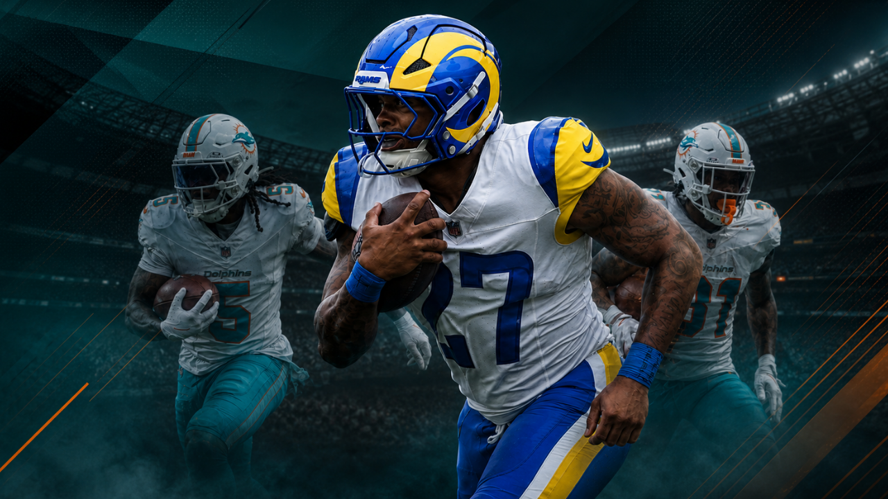 Miami Dolphins running back Jarquez Hunter following his trade from the Los Angeles Rams