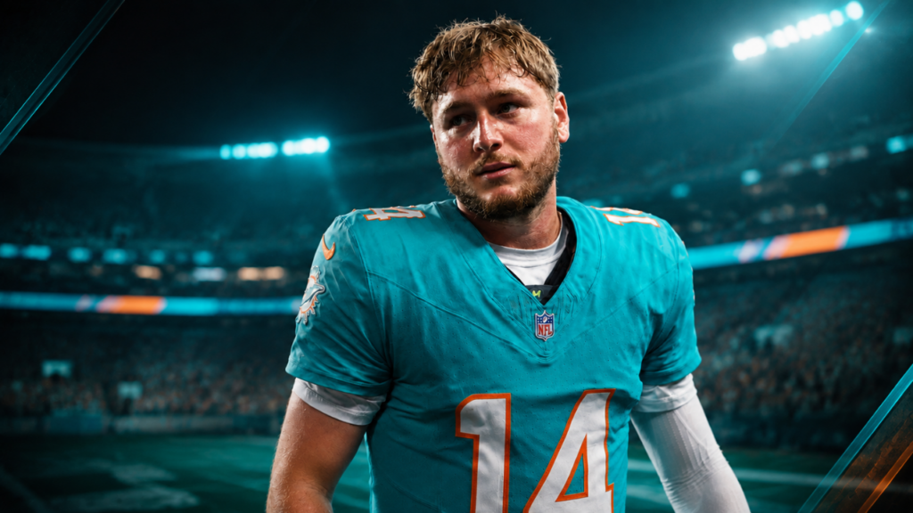 Quinn Ewers with the Miami Dolphins before being traded to the Jacksonville Jaguars